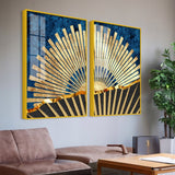 Golden Rising Sun Acrylic Floating Wall Painting Set of 2