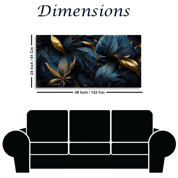 Golden Tropical Leaves – Premium Canvas Wall Painting for Modern Interiors |Size W 4x H 2 feet