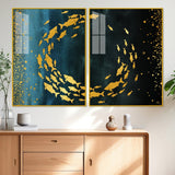 Group of Golden Fishes Acrylic Floating Wall Painting Set of 2