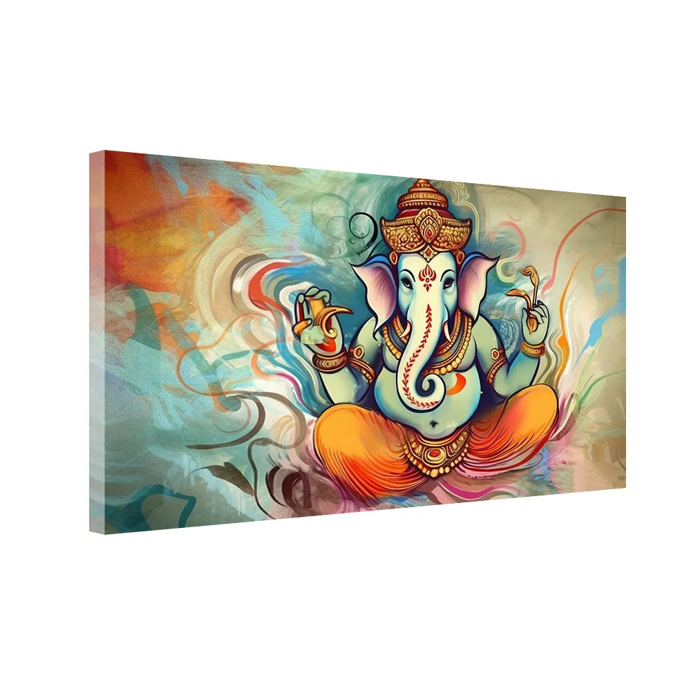 Golden Aura Ganesha Wall Art | Sacred Canvas for Home & Office