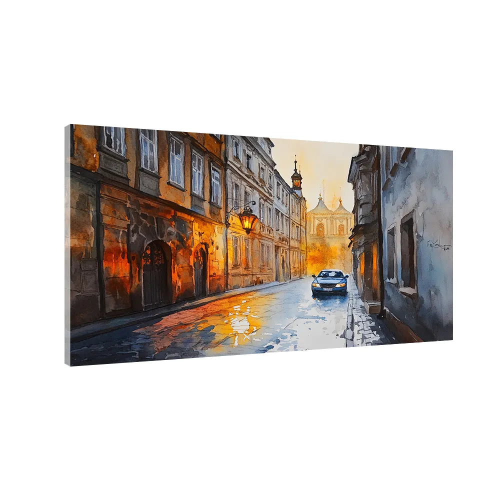 Illustrated City Street View – Urban Landscape Wall Art | Size 2x4 Feet