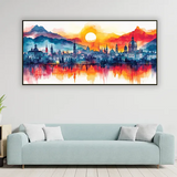 Illustrated City watercolor Street View – Urban Landscape Wall Art | Size 2x4 Feet