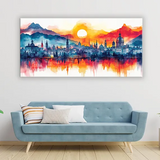 Illustrated City watercolor Street View – Urban Landscape Wall Art | Size 2x4 Feet