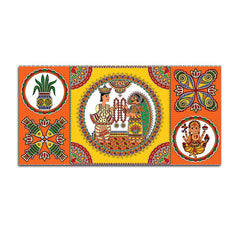 Indian Festive Folk Art Wedding Theme Canvas Wall Painting