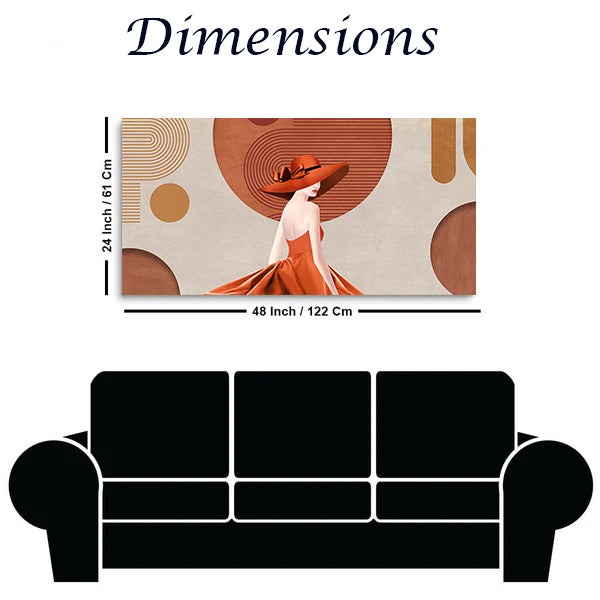 Elegant Lady in Orange Hat – Premium Modern Art Canvas Wall Painting |Size W 4x H 2 feet