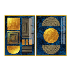 Line Art Golden Shapes Acrylic Floating Wall Painting Set of 2