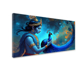 Krishna with Peacock Canvas Painting – Spiritual Wall Art for Living Room, Bedroom, Office & Hotel Décor