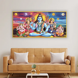 Lord Shiva with family Canvas Wall Art – Divine Mahadev Painting Size:H x W, 2x4 Feet