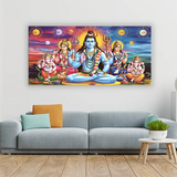 Lord Shiva with family Canvas Wall Art – Divine Mahadev Painting Size:H x W, 2x4 Feet