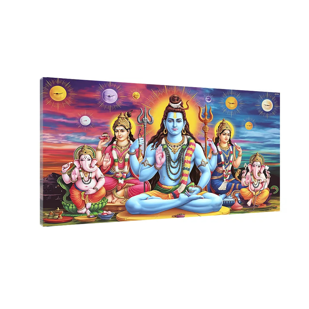 Lord Shiva with family Canvas Wall Art – Divine Mahadev Painting Size:H x W, 2x4 Feet