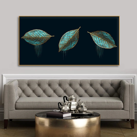 Luxurious Abstract Green Leaves - Premium Modern Wall Art |Size W 4 x H 2 feet