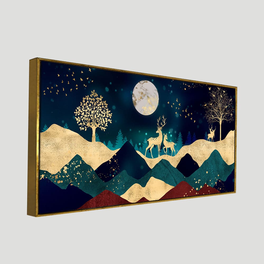 Luxurious Modern Art of Mountains and Deer |Size W 4 x H 2 feet