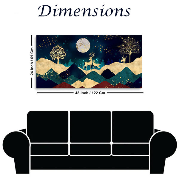 Luxurious Modern Art of Mountains and Deer |Size W 4 x H 2 feet