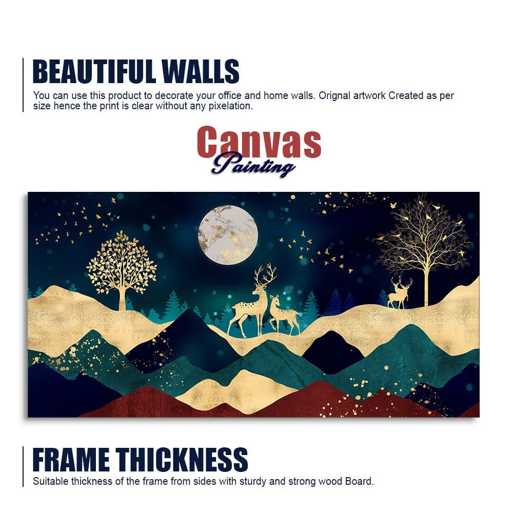 Luxurious Modern Art of Mountains and Deer |Size W 4 x H 2 feet