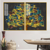 Luxury Golden Shiny Tufted Leaves Tree Acrylic Floating Wall Painting Set of 2