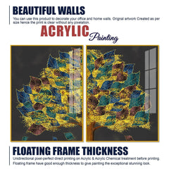 Luxury Golden Shiny Tufted Leaves Tree Acrylic Floating Wall Painting Set of 2