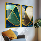Luxury Golden Waves Line Art Premium Acrylic Floating Wall Painting Set of 2