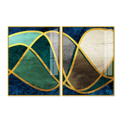 Luxury Golden Waves Line Art Premium Acrylic Floating Wall Painting Set of 2