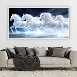 White Running Horses Vastu canvas Painting for home, office decor
