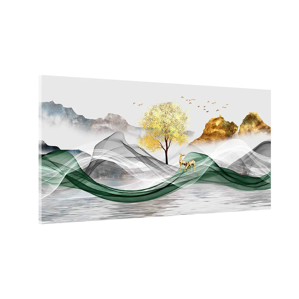 Winter Deer Landscape | Cool Tone Nature Canvas Art