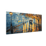 Couple Walking in Rain – Old Town Street Oil Painting | Size 2x4 Feet
