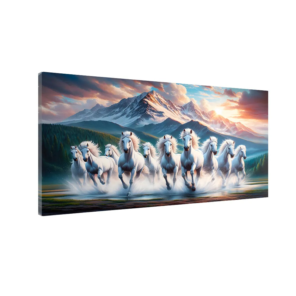 White Running Horses Vastu canvas Painting