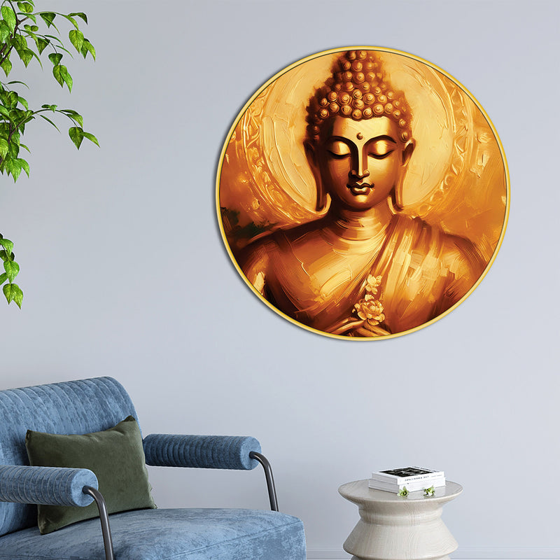 Peaceful Gautam Buddha Home Decor Round Wall Painting
