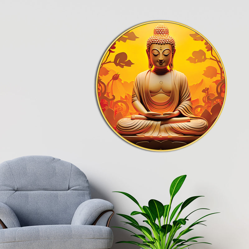 Peaceful Gautam Buddha Spiritual Home Décor Round Wall Painting