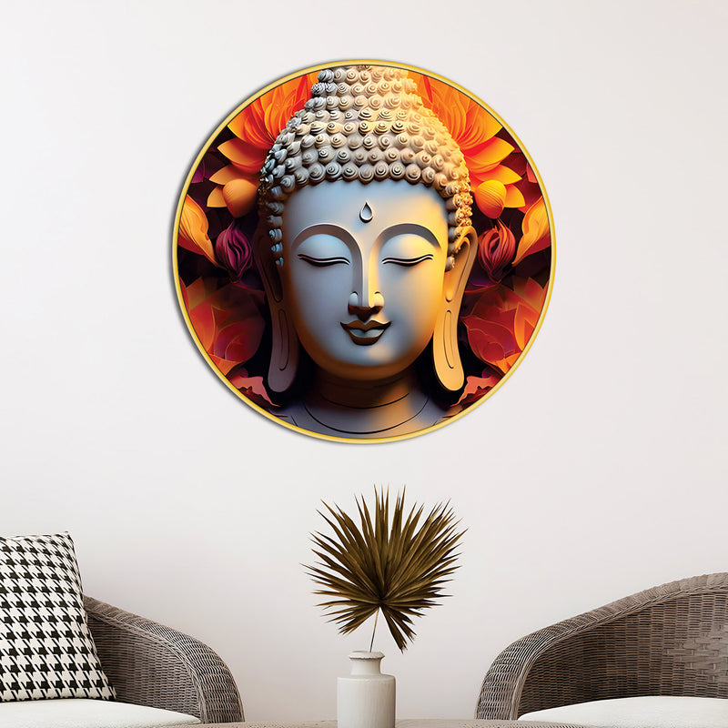 Premium Spiritual Gautam Buddha Artwork Round Wall Painting