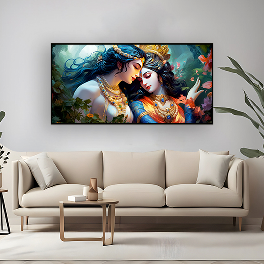 Radha Krishna  canvas painting for living room,bedroom, office, hotel et. big size 48x24 inch ready to hang