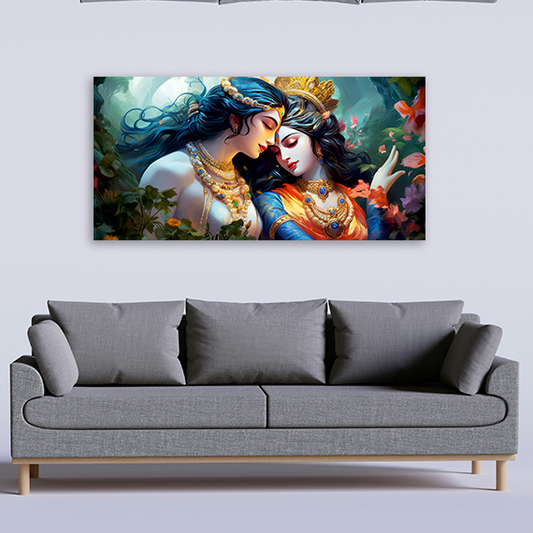 Radha Krishna  canvas painting for living room,bedroom, office, hotel et. big size 48x24 inch ready to hang