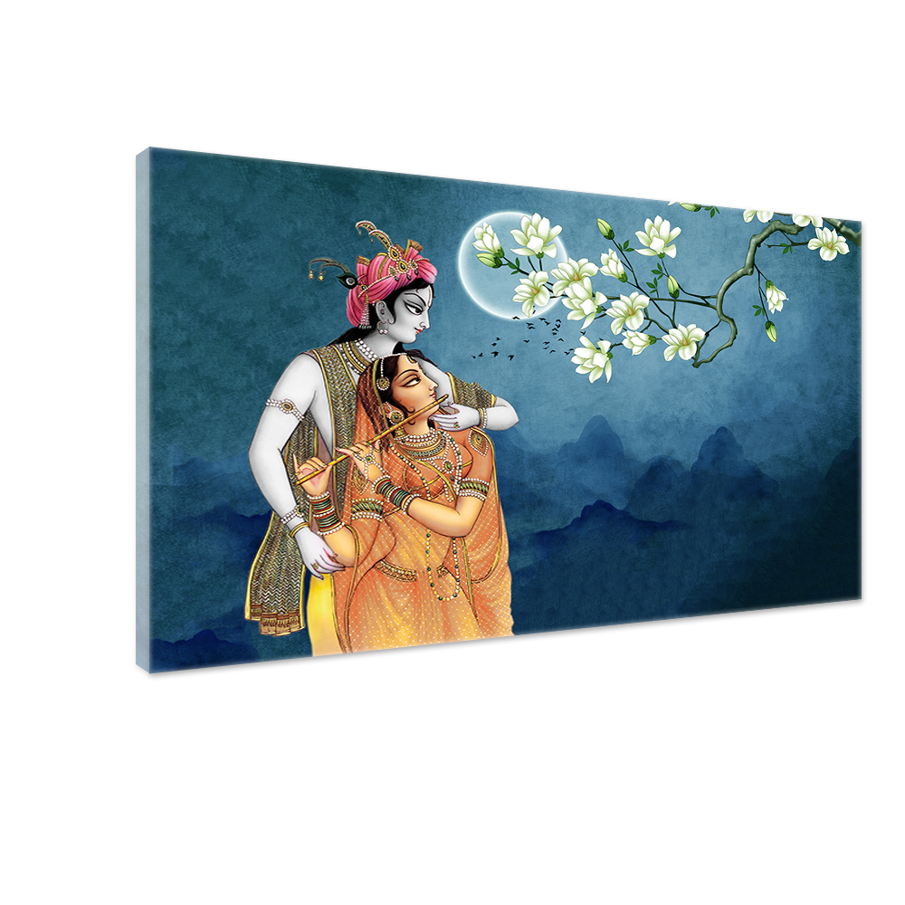 Radha Krishna Wall Art on Canvas – Extra Large 48x24 Inch Spiritual Painting for Home, Office & Hotel Décor