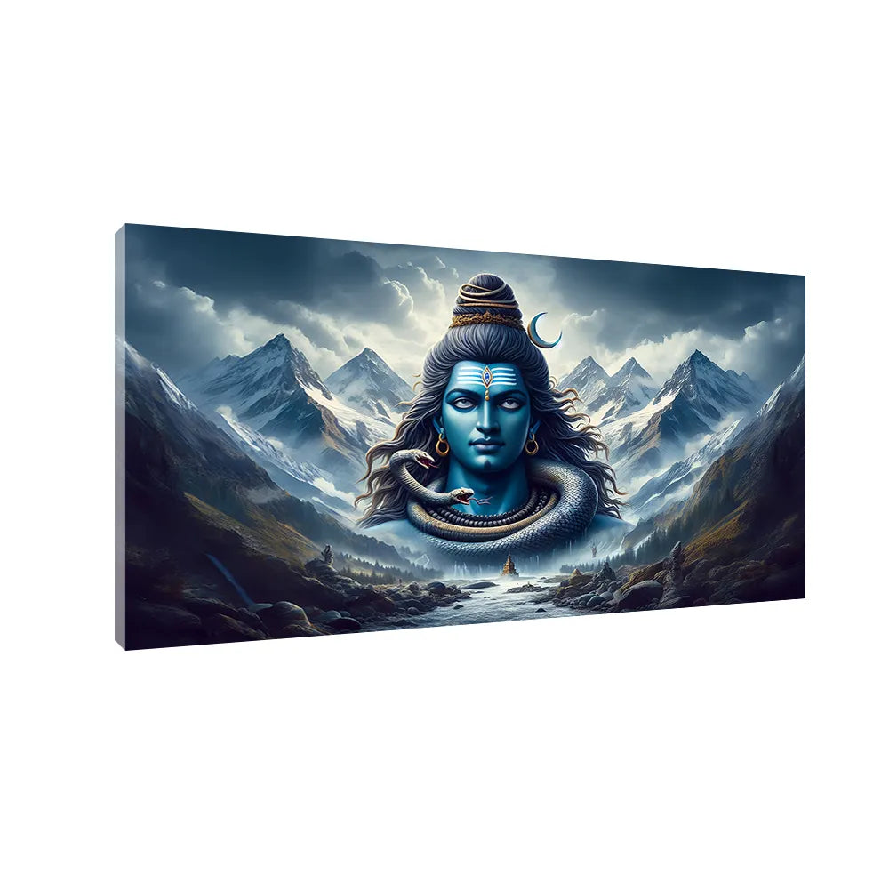 Lord Shiva at Kailash Canvas Wall Art – Divine Mahadev Painting Size:H x W, 2x4 Feet