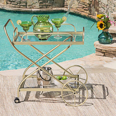 Sophisticated Cross Bar Drinks Trolley In Golden Finish
