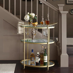 Sophisticated Oval Bar Trolley With Tiered Storage
