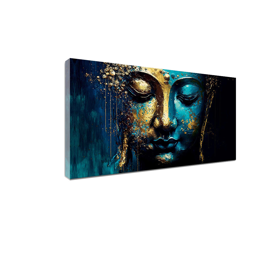 Gautam Buddha Face in Golden Canvas Touch - Buy Wall Painting | Size 2x4 Feet
