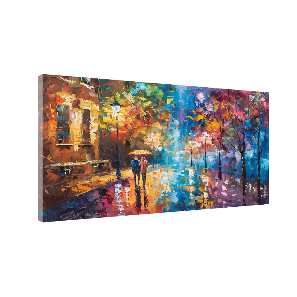 Street Scene Love Couple – Romantic Rain Wall Art | Size 2x4 Feet
