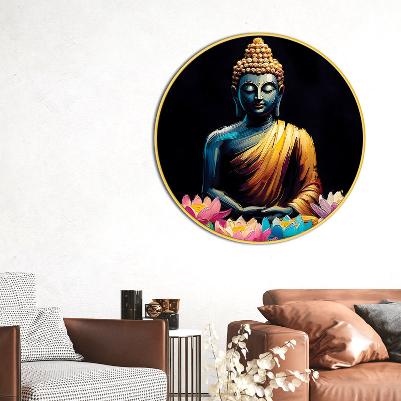 Stylish Spiritual Gautam Buddha Round Wall Painting for Home Décor