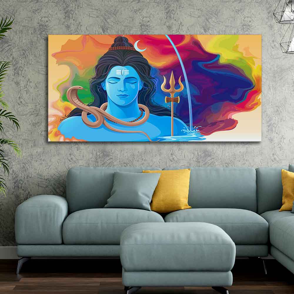 The God of Destruction Lord Shiva Canvas Wall Art – Divine Mahadev Painting Size:H x W, 2x4 Feet