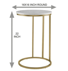 Premium Round Side Table for Small Spaces Nightstand with Golden Metal Finish