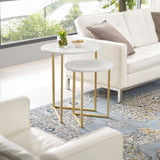 Round Shape Iron Stand Side Marble Table Set of 2