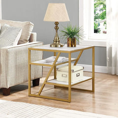 Square Shape Stylish Artistic Side Table with Golden Metal Finish