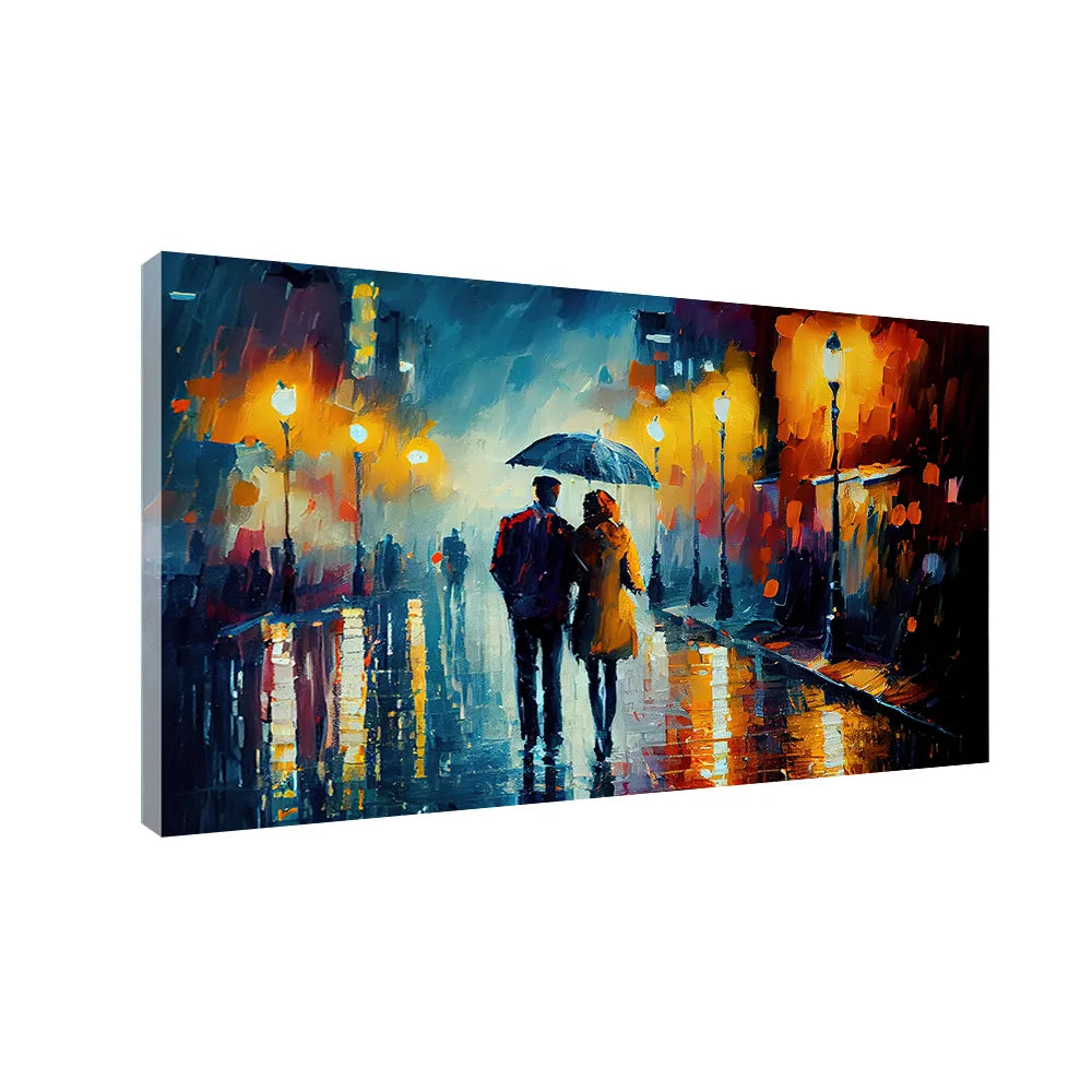 Street Scene Love Couple – Romantic in rain Wall Art | Size 2x4 Feet