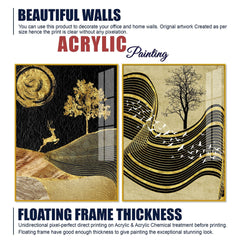 Wavy Golden Lines Mountains Premium Acrylic Floating Wall Painting Set of 2
